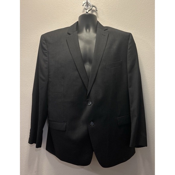 Calvin Klein 2pc Suit‎ Mens Size 46R Black Two Button Wool Jacket & Pants 42x32 - Picture 1 of 5